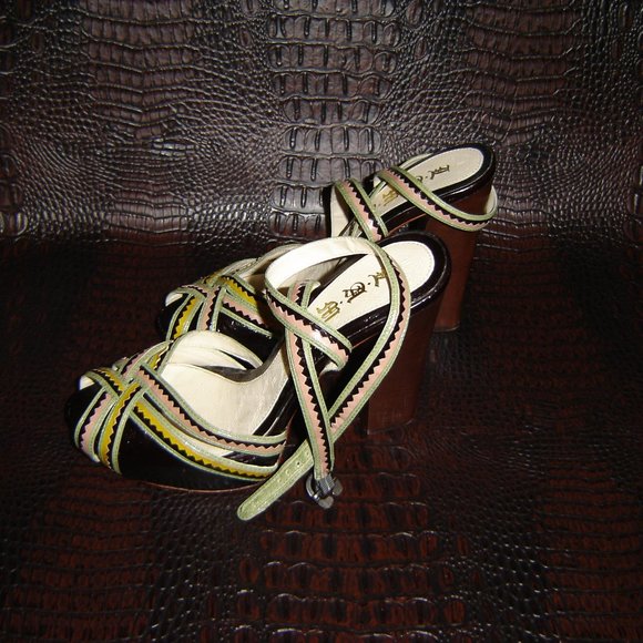 L.A.M.B Multicolor Peep Toe Chunky Platform Sz 7.5 - Picture 2 of 6